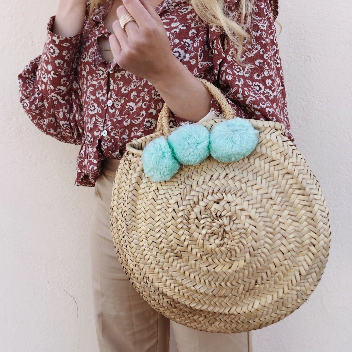 Panier de plage pompons mint